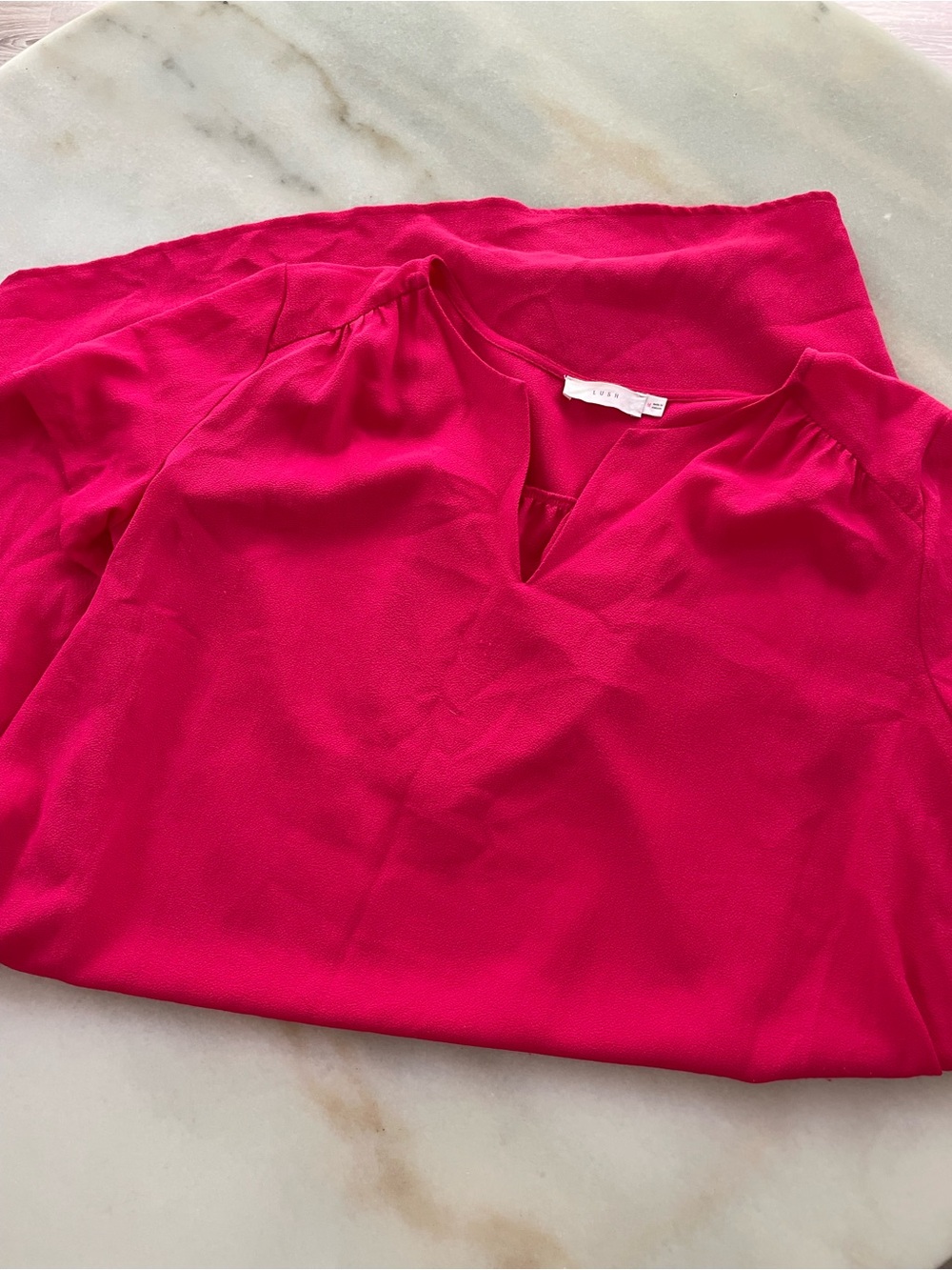 Lush Fuchsia Split-Neck dress with pockets size M